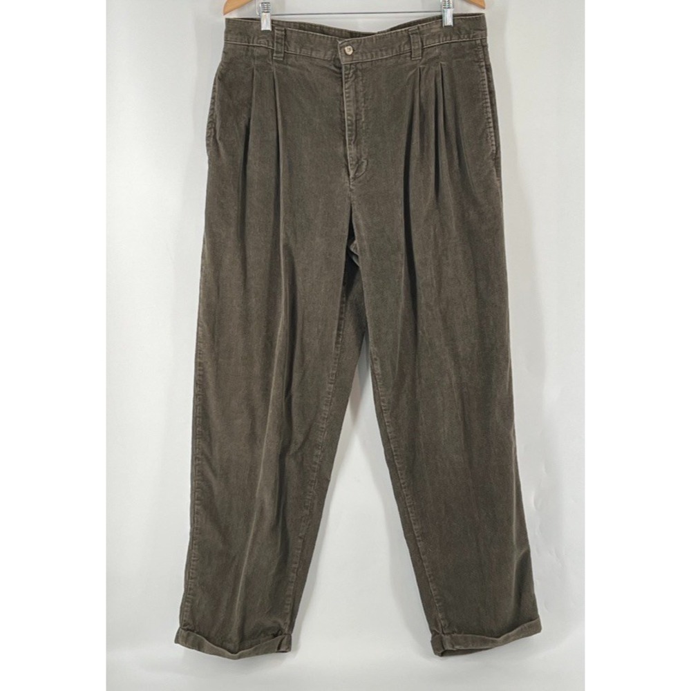 Vtg Cherokee *Green Corduroy Pants Mens 38x32 Double Pleated Relaxed Tapered 90s